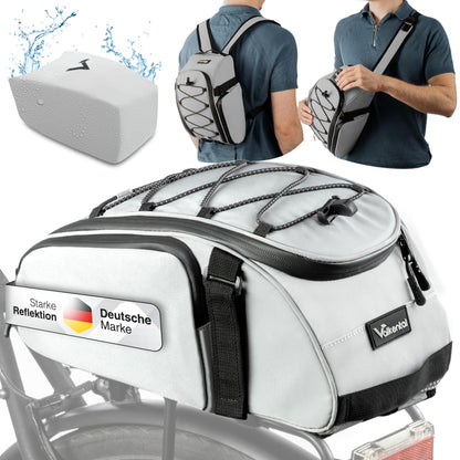 Valkental 3in1 Gepäckträgertasche mit Rucksackfunktion, 10 Liter, wasserfest, reflektierend