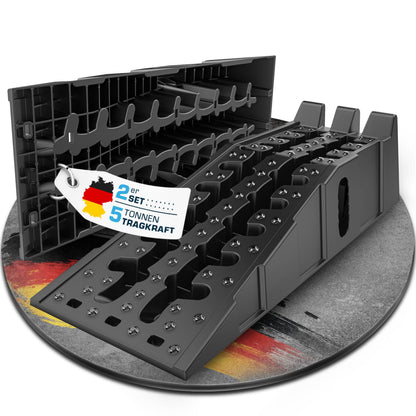 SELLOGX Auffahrrampe PKW 2er Set, bis 5 t, HDPE, rutschfest – zwei Rampen mit Anti-Rutsch-Profil