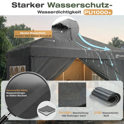 Sekey Pop Up Pavillon 3x3 m, wasserdicht, mit Seitenwänden, grau