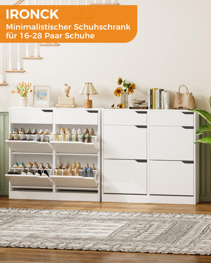 IRONCK Schuhschrank mit 4 Klappen und 2 Schubladen, schmal, weiss