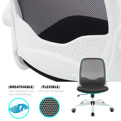KERDOM Bürostuhl 933C Ergonomisch Mesh klappbare Armlehnen - Weiss