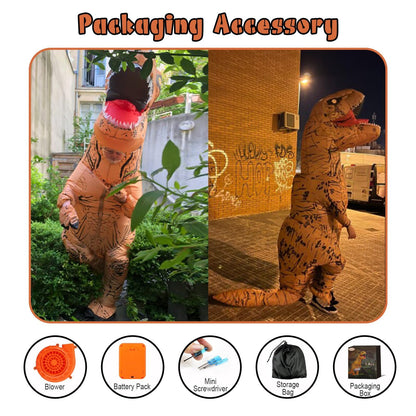 PARAYOYO Aufblasbares T-Rex Kostüm Braun für Erwachsene 165–190 cm