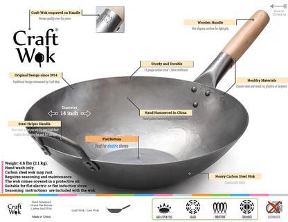Craft Wok Pow-Wok 731W316 – Karbonstahl Wok, flach, 35.6 cm