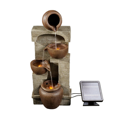 Teamson Home Solarbrunnen 4-stufig mit LED-Beleuchtung, Bronze