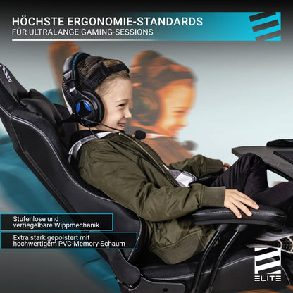 ELITE Pulse Gaming Stuhl Kinder Kunstleder Schwarz/Blau