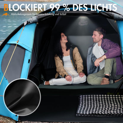 PORTAL Blackout Kuppelzelt für 3–4 Personen mit Vorzelt, wasserdicht