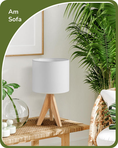 EDISHINE 2er Set Tischlampe Holz LED Nachttischlampe Leinen