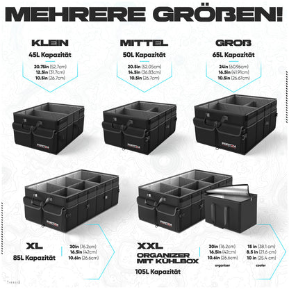 FORTEM Kofferraum-Organizer Auto, faltbar, mit Deckel, 105 L