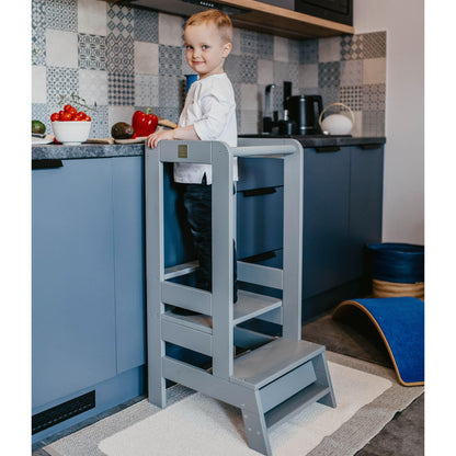 MEOWBABY Lernturm Höhenverstellbar – Kinder Tritthocker Grau