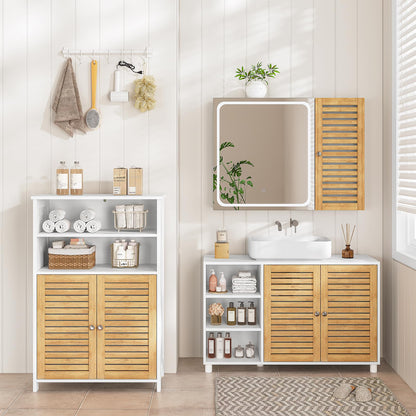 FORABAMB Waschbeckenunterschrank mit Bambustüren, 90 x 60 x 30 cm