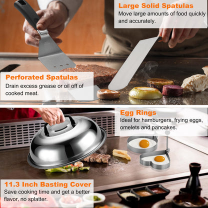 Grilljoy Plancha Grillbesteck Set 28-teilig mit Burgerpresse