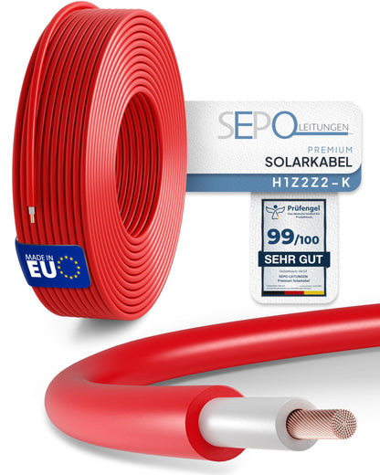 SEPO-Leitungen Solarkabel H1Z2Z2-K 6 mm², 50 m, rot – doppelt isolierte Leitung für Photovoltaik-Anlagen