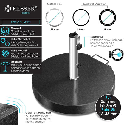 KESSER Granit Sonnenschirmständer 30 kg mit Edelstahlrohr, Anthrazit