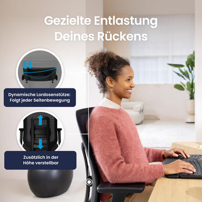 Ergotopia PureBack ergonomischer Bürostuhl – Schreibtischstuhl ergonomisch mit 4D-Armlehnen & Synchronmechanik – Für Home Office, Büro & Gaming – Bequemer Drehstuhl für gesundes Sitzen