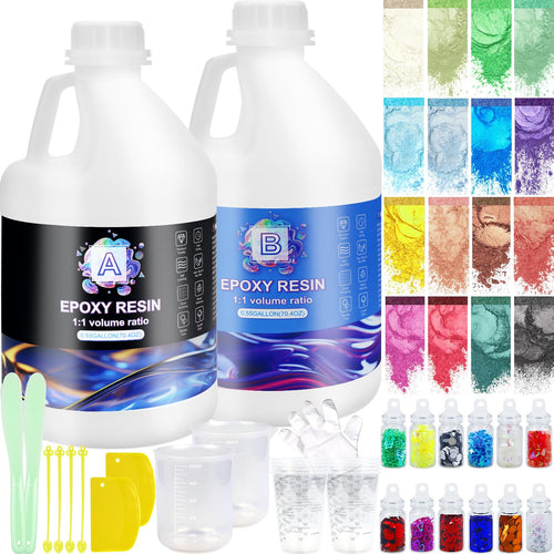 Ghguole Epoxidharz Set 4.15 L, kristallklares Giessharz für Anfänger mit Farben, Glitzer und Zubehör