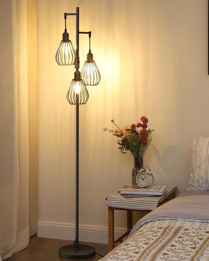 EDISHINE Stehleuchte Industrial 3-flammig dimmbar - Schwarz