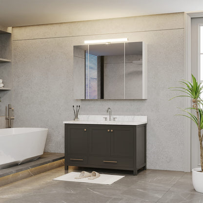 DICTAC Spiegelschrank Bad – 80x60cm Beleuchtung, Steckdose, 3 Türen