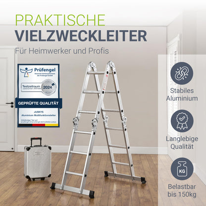 Juskys Aluminium Multifunktionsleiter 3x4 Stufen 3.6m klappbar