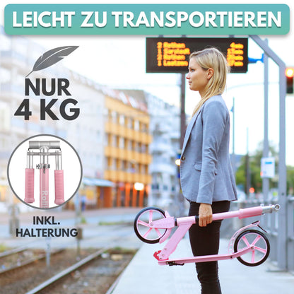 Rollkönig City-Scooter Faltbarer Tretroller für Erwachsene/Kinder - Pink