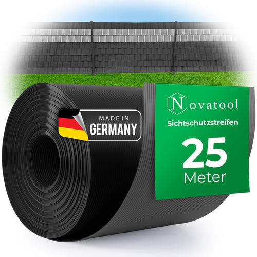 Novatool Sichtschutzstreifen PP 25 m Anthrazit für Doppelstabmatten, Rolle mit Rillenstruktur
