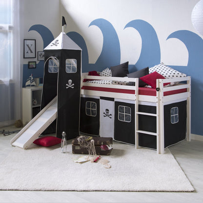 Homestyle4u 522 Kinderhochbett Weiss Pirat Schwarz 90x200 cm