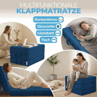 ELONEO Klappmatratze, 3-teilige Gästematratze, 90 x 200 x 15 cm, blau
