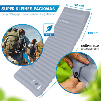 NORDMUT Selbstaufblasende Isomatte 10cm – Camping Grau