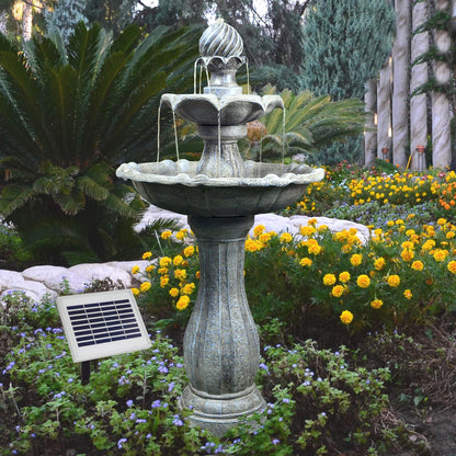 AMUR Solar Gartenbrunnen Klassik-Garten mit LED und Li-Ion-Akku, Wasserkaskade aus Polyresin