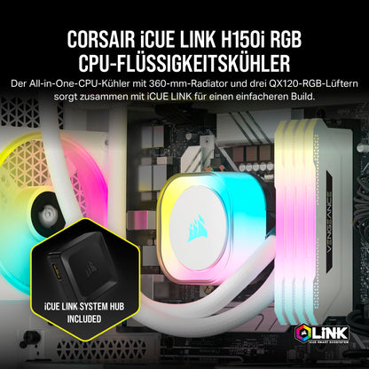 Corsair iCUE LINK H150i RGB Flüssig-CPU-Kühler - 360mm weiss