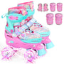 Sportneer Rollschuhe Kinder verstellbar, LED-Rollen + Protektoren-Set, Herz-Muster, Glitzer-Design
