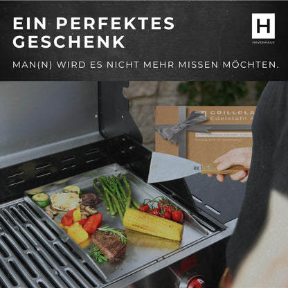 HAVENHAUS Massive Plancha Grillplatte – Edelstahl 40x30cm