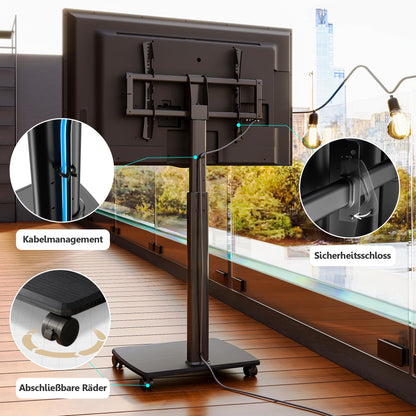 FITUEYES TV-Bodenständer rollbar, schwenkbar, 32–70 Zoll, bis 40 kg