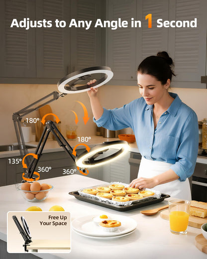 LUXSURE Ringlicht mit Stativ, Overhead Handyhalter für Food-Videos