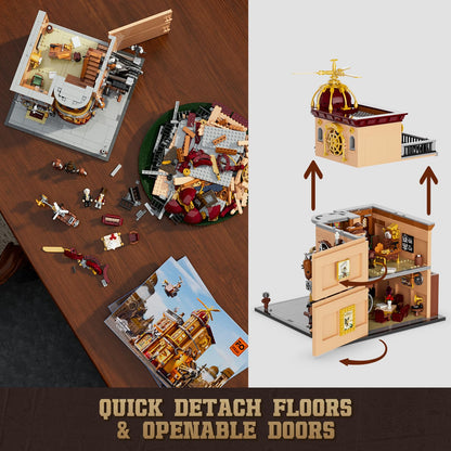 FUNWHOLE Steampunk Flugclub Beleuchtetes Baustein-Set - 1858 Teile