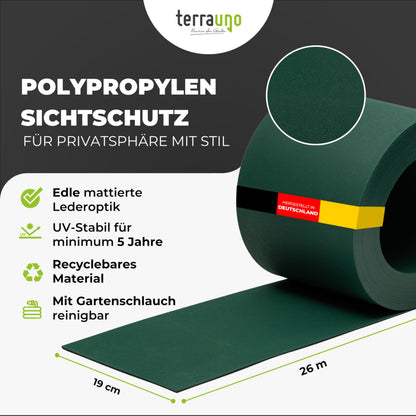 TerraUno Sichtschutzstreifen für Doppelstabmatten, Polypropylen, 26 m