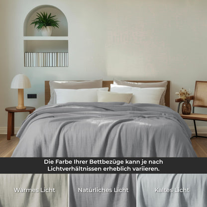 Dreamzie Musselin Tagesdecke 150x200 cm Baumwolle Hellgrau