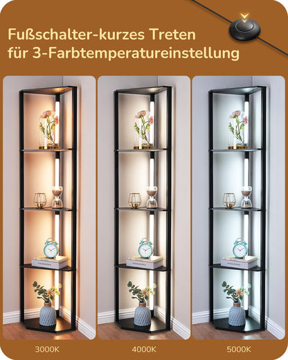 EDISHINE Stehlampe Wohnzimmer mit Regal LED 3-Farben - Schwarz