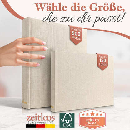 Zeitloos Fotoalbum zum Einkleben, Leinen Beige, 100 Seiten