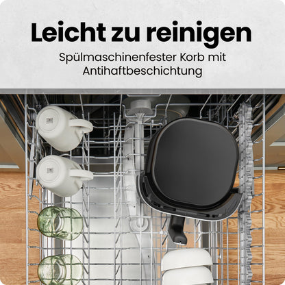 Chefman 5,7L Heißluftfritteuse, schnell & einfach, kompakte Heissluftfritteuse mit Hi-Fry Technologie, Touch Controls mit 4 Voreinstellungen, antihaftbeschichtet & spülmaschinenfest - Schwarz