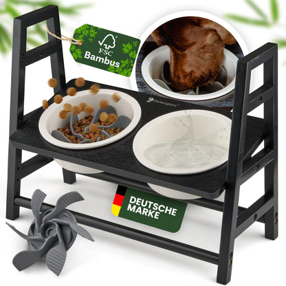 Pfotenglanz Hundenapf erhöht – Keramik Napfset Antischling. Erhöhtes Keramik-Napfset. Verlangsamt das Schlingen, fördert bessere Haltung.