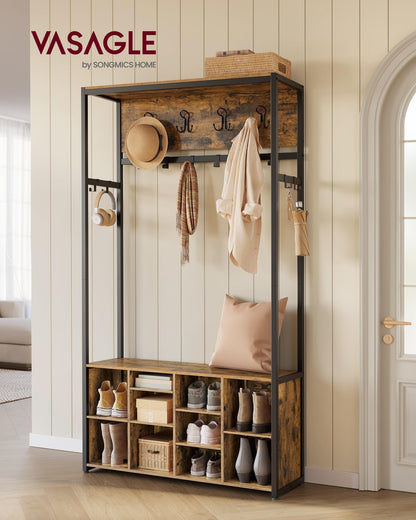 VASAGLE Kleiderständer HSR432K01, Garderobe mit Schuhregal, Sitzbank
