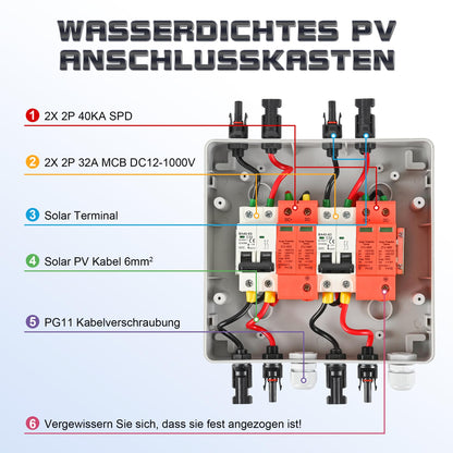 Warmfay Überspannungsschutz PV DC 1000V 32A, 2 String, IP65