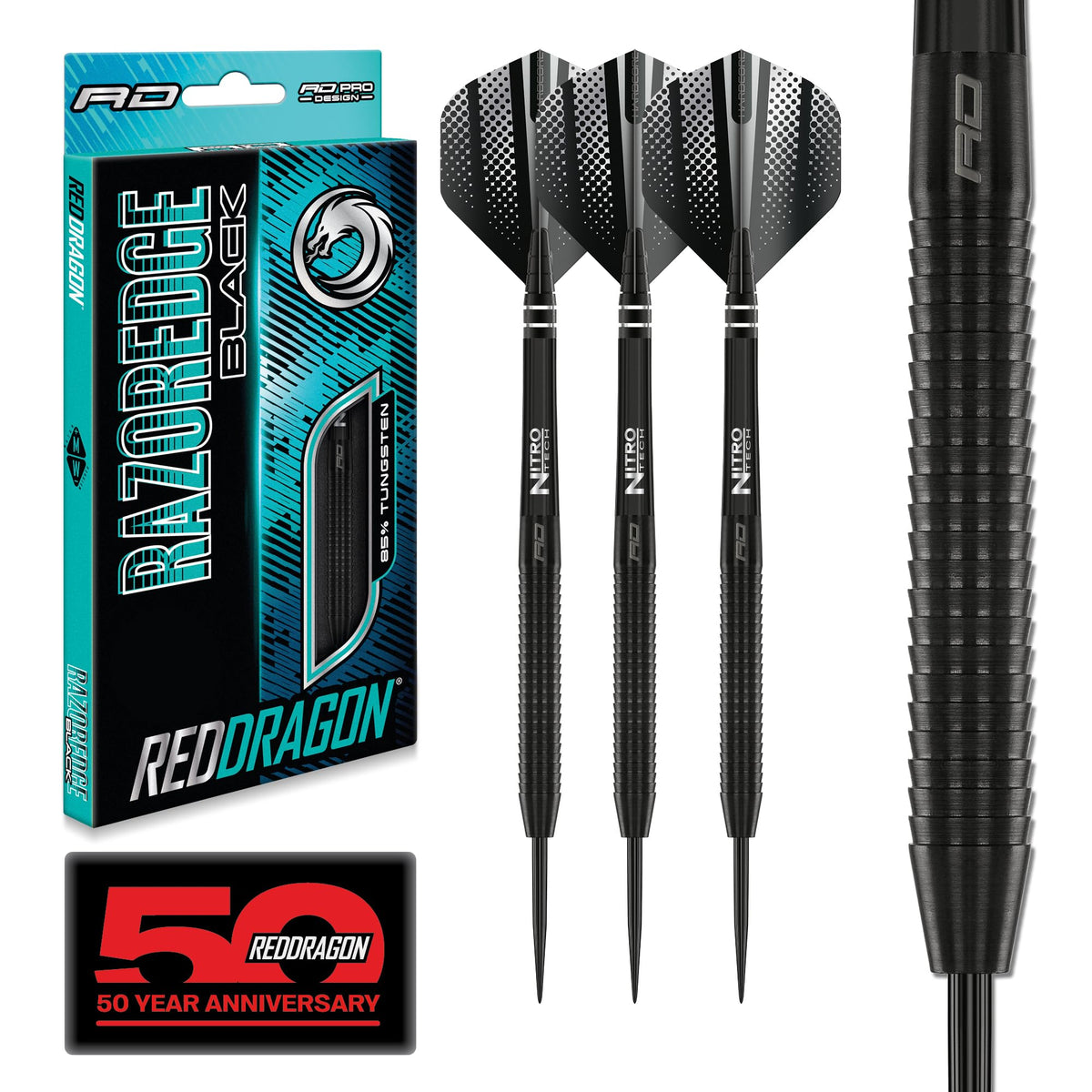 Red Dragon Razor Edge Black Steel Darts 24 g mit Flights und Schäften