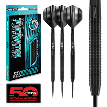 Red Dragon Razor Edge Black Steel Darts 24 g mit Flights und Schäften