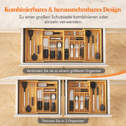 Lifewit Besteckkasten für Schubladen, Bambus, ausziehbar 54,4–91,4 cm