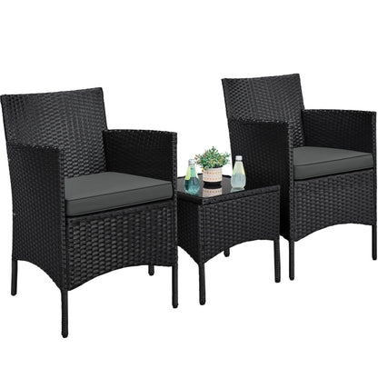 Yaheetech Gartenmöbel-Set 3-teilig, 2 Stühle & Tisch, PE-Polyrattan mit Sitzkissen