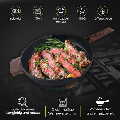 THOR Gusseisenpfanne Induktion 28cm - Geschliffene Oberfläche