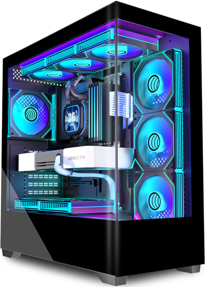 KEDIERS P4 ARGB PC-Gehäuse ATX Mid Tower, 7 PWM-ARGB-Lüfter, schwarz