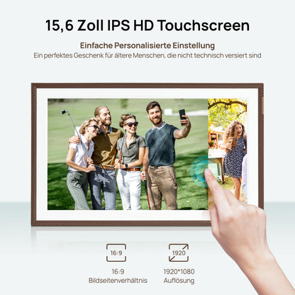 ARZOPA D15 Digitaler Bilderrahmen - 15.6 Zoll Touchscreen Braun