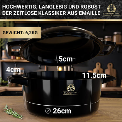 KAISERTAL emailliertes Gusseisen Bräterset – 2in1 Topf 4.8L & Pfanne 1.8L